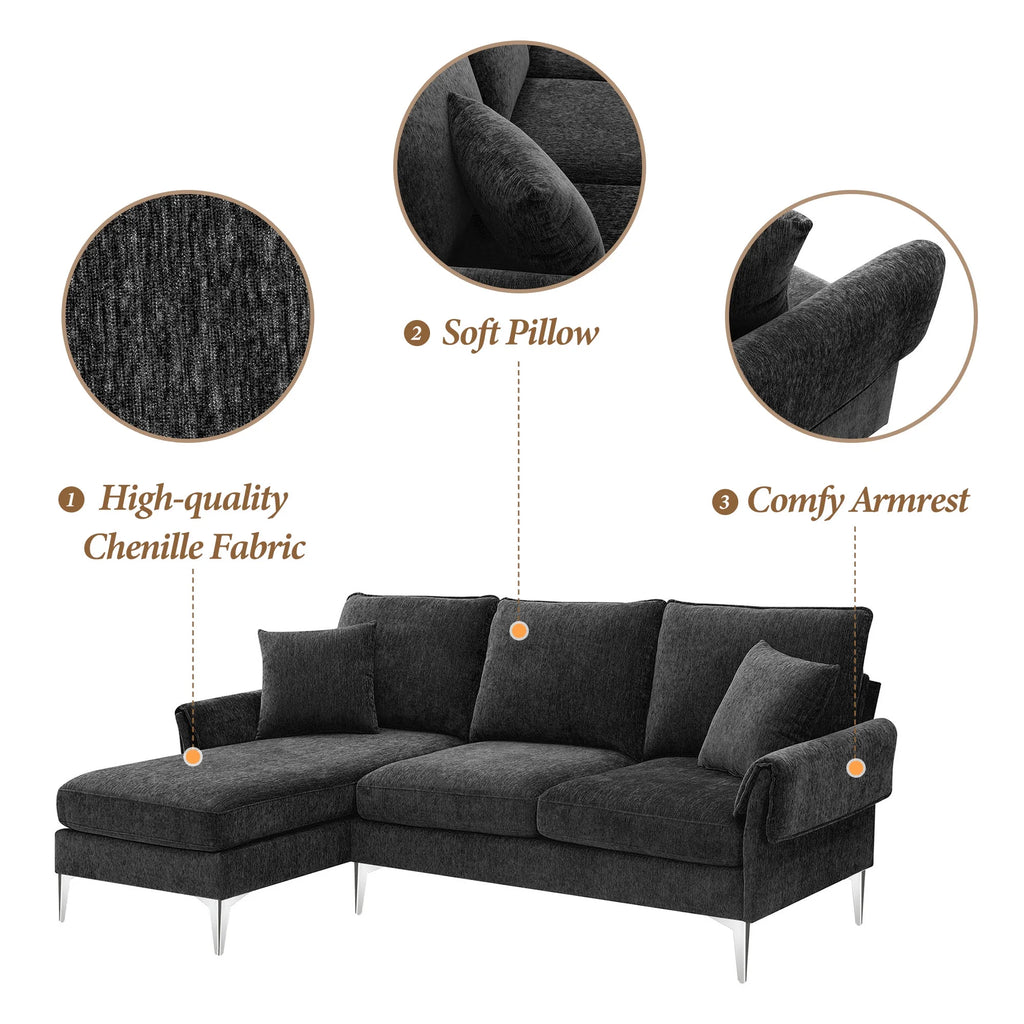 84" Chenille L-Shaped Convertible Sectional Sofa with Reversible Chaise Lounge O121516