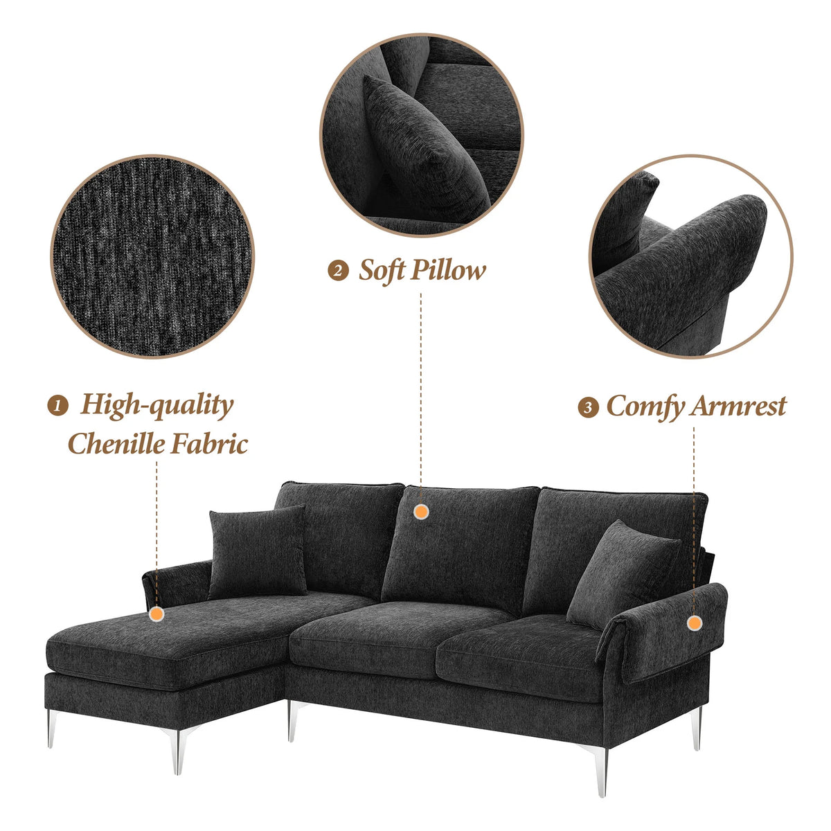 84" Chenille L-Shaped Convertible Sectional Sofa with Reversible Chaise Lounge O121516