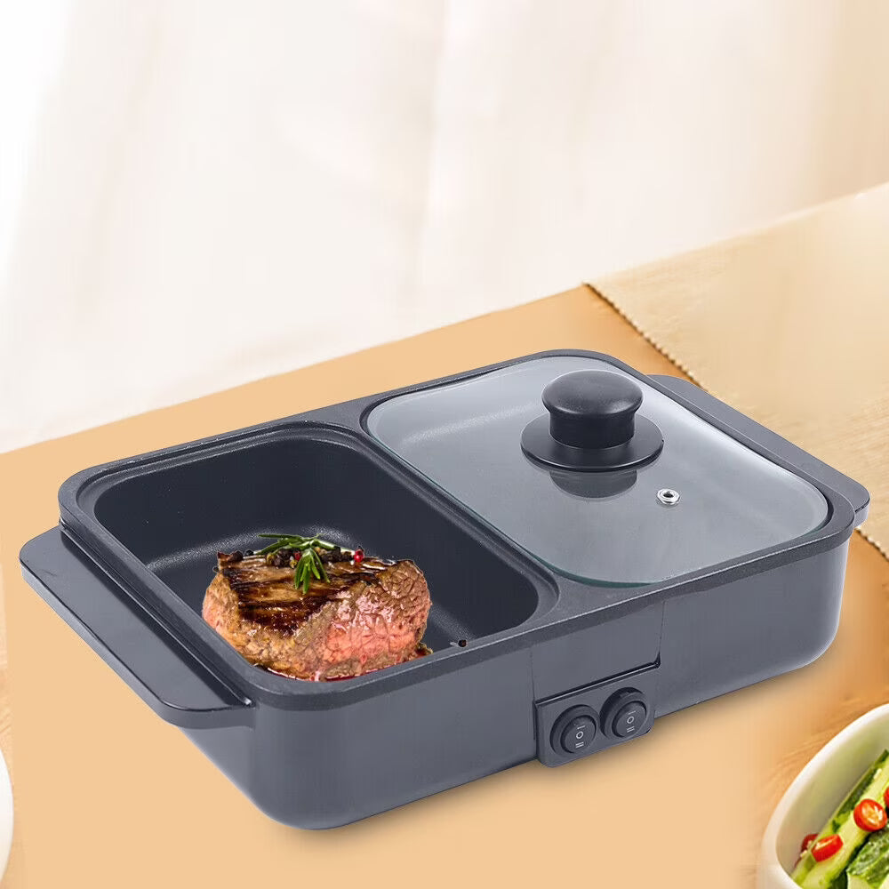 2-in-1 Electric Hot Pot BBQ Grill Smokeless Cooking Pan 1200W P420771