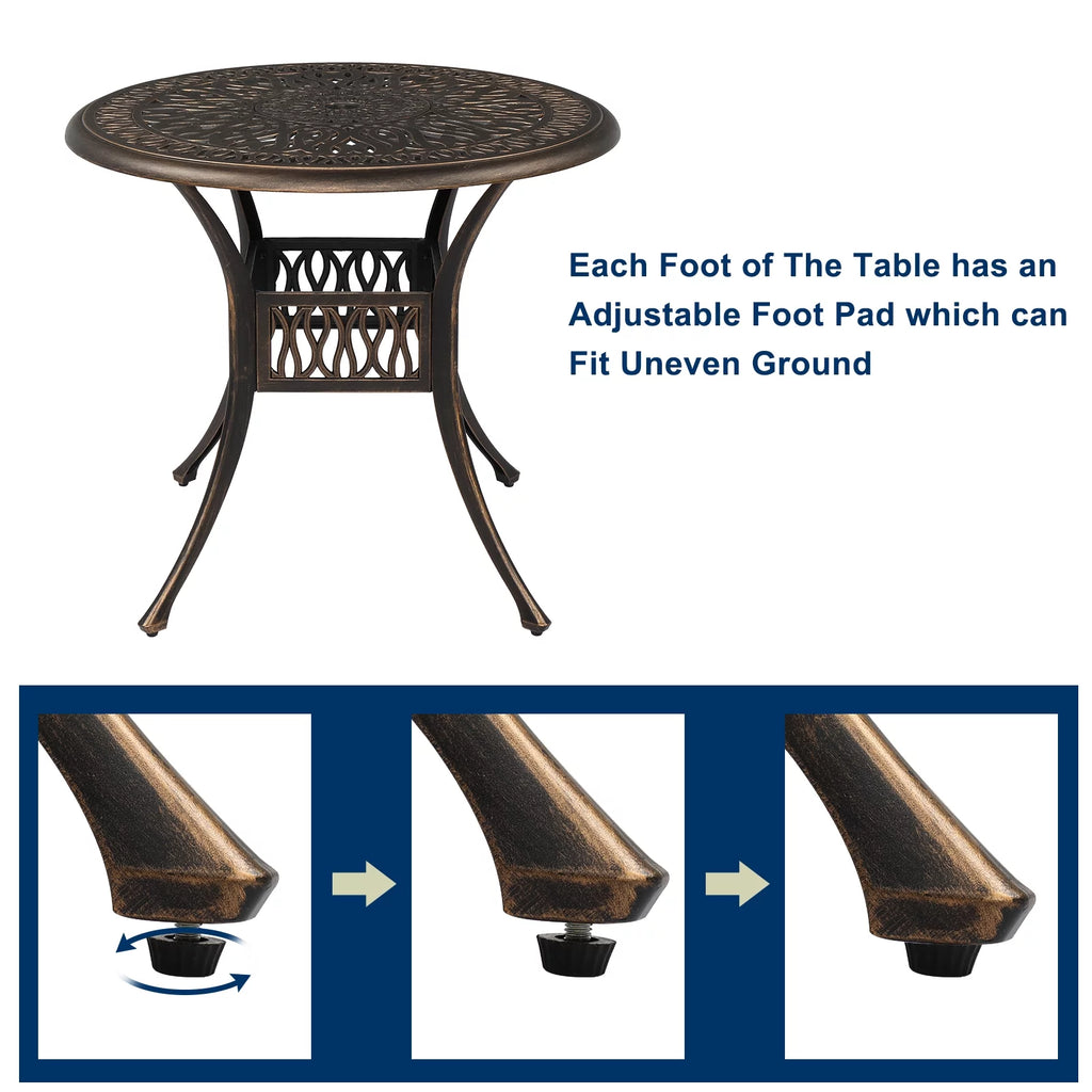 35" Round Cast Aluminum Outdoor Dining Table with Umbrella Hole G321621