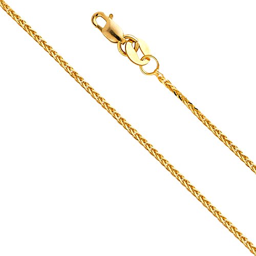 14k Yellow Gold Solid 0.8mm Diamond Cut Braided Square Wheat Chain Necklace with Lobster Claw Clasp U25440
