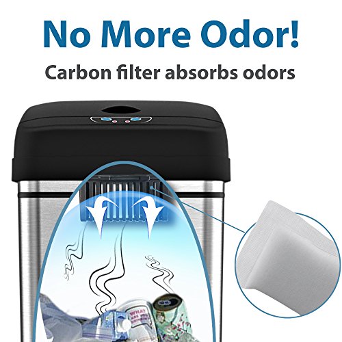13 Gallon Stainless Steel Trash Can with AC Adapter and Odor Filter Z836