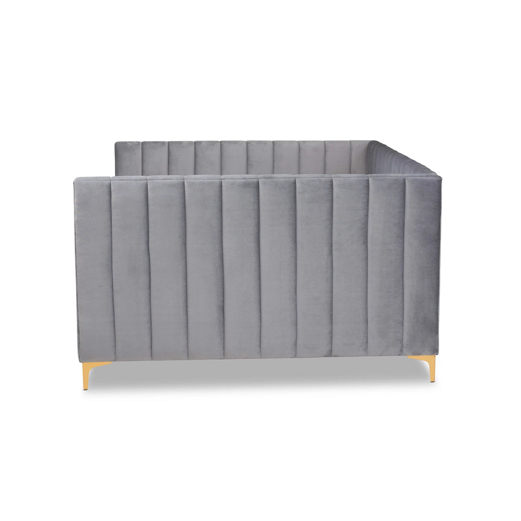 Light Grey Velvet Upholstered Gold Finished Full Daybed Q978628