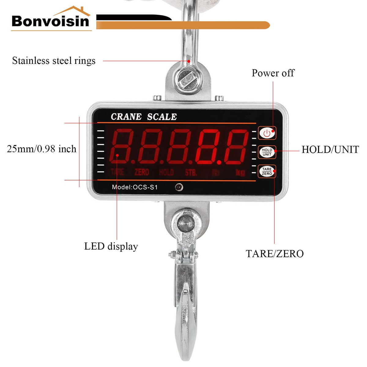 Digital Crane Scale 1000kg/2000lb Heavy Duty Hanging Scale with Remote Control LED Display U45204