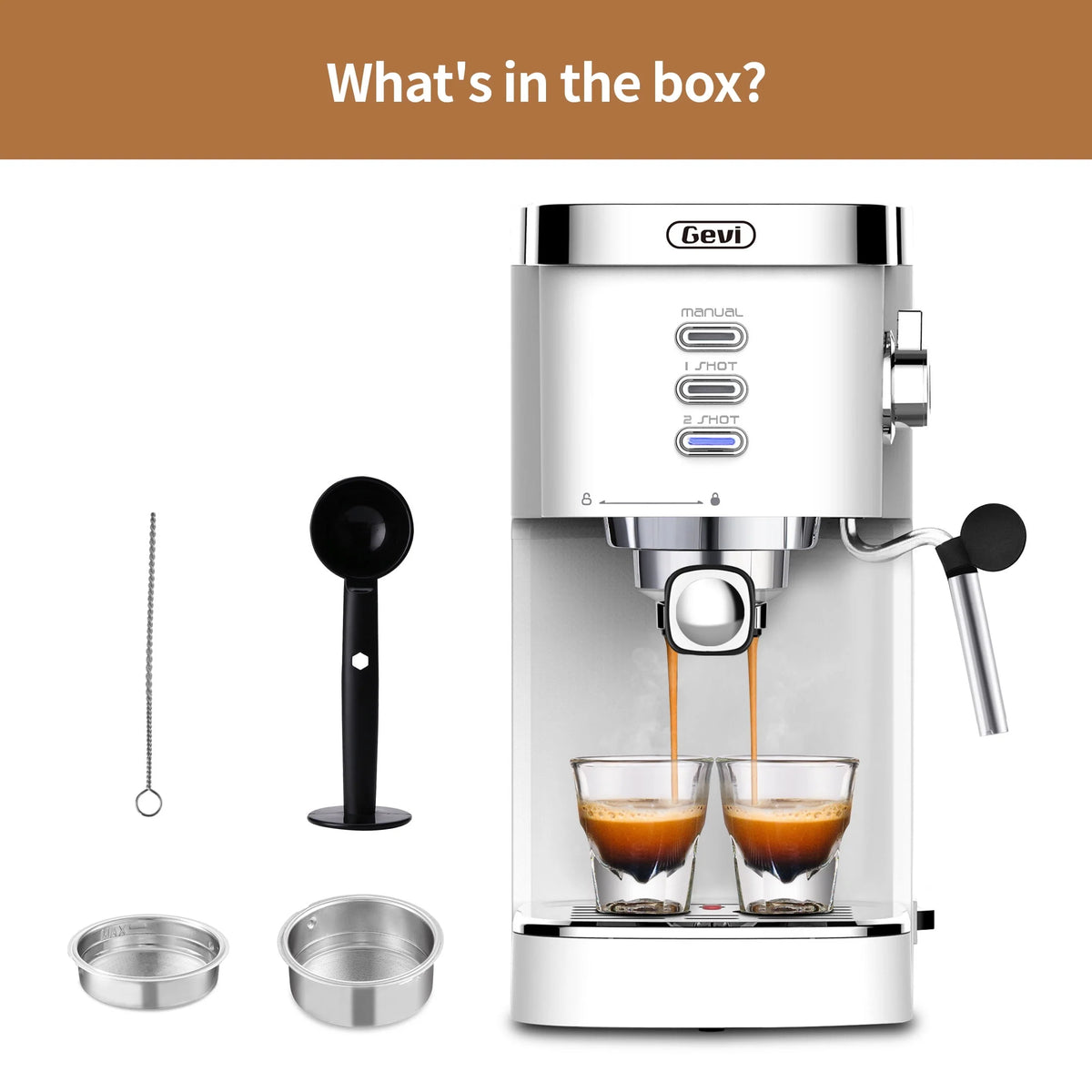 20 Bar Espresso Machine with Milk Frother Wand, 40.58 oz, White Z751611
