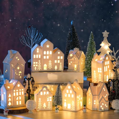 26 Pcs Ceramic Christmas Village Set with LED Houses Z48344