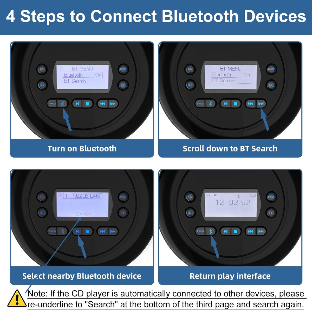 Pack of 2 Portable Bluetooth CD Player with Dual Headphone Jack V972712