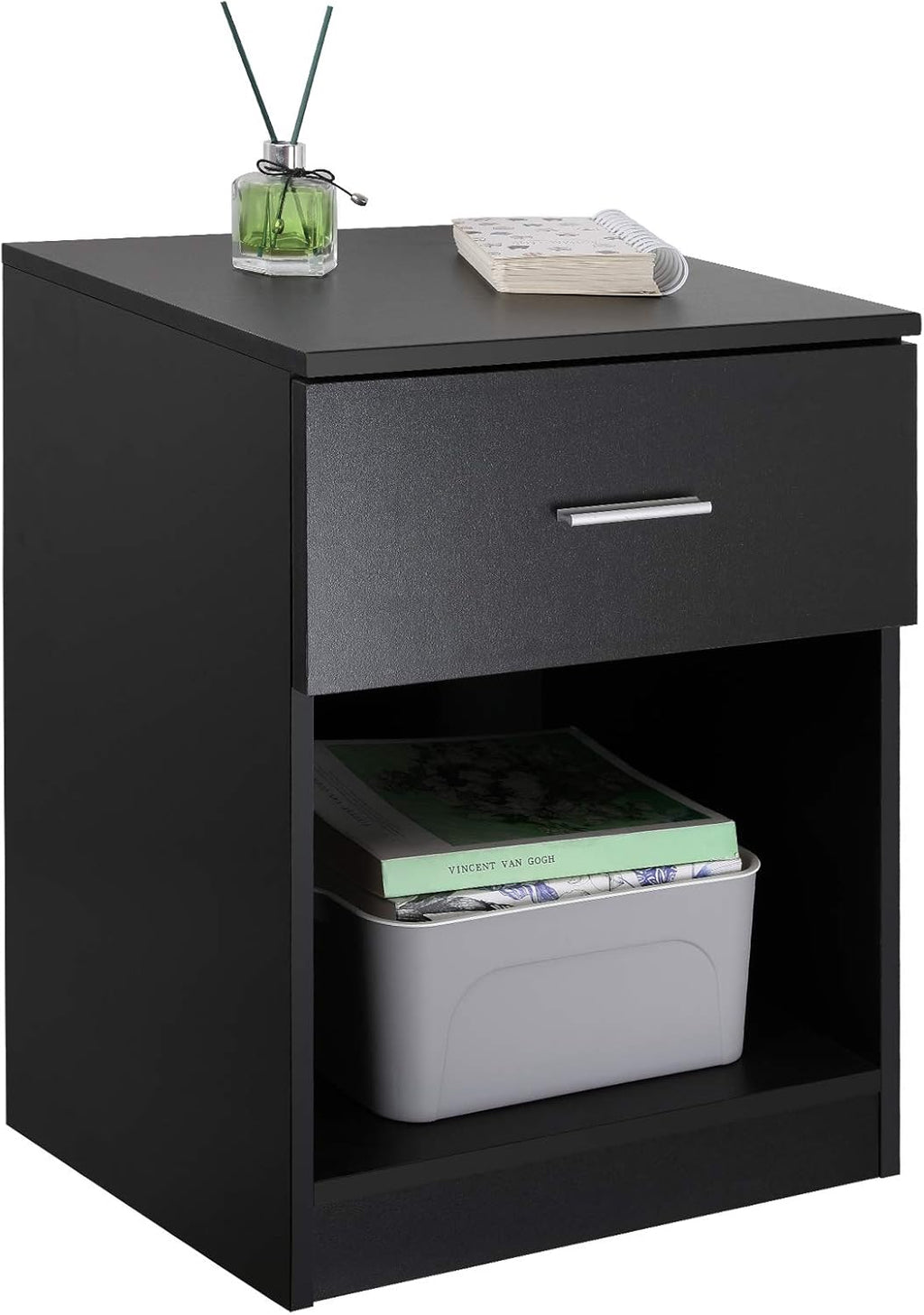 Black Nightstand with 1 Drawer and Shelf G423