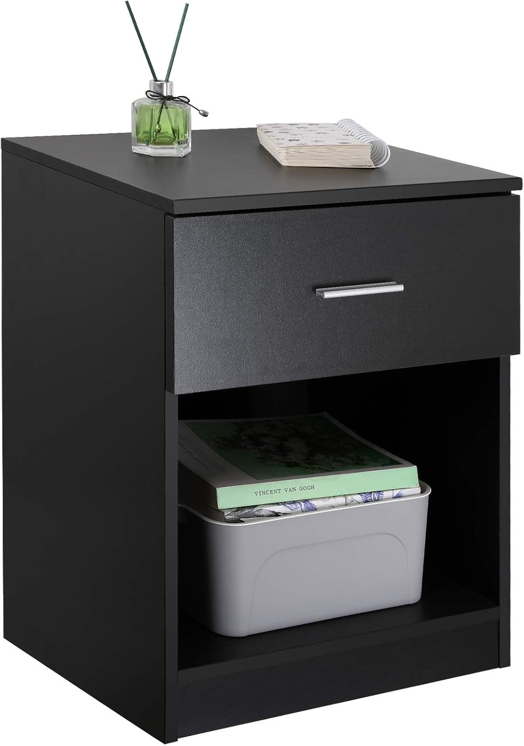 Black Nightstand with 1 Drawer and Shelf G423