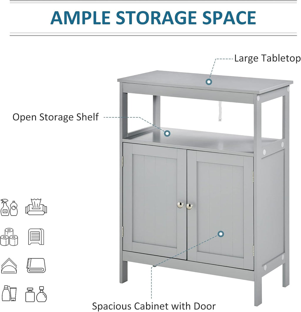 Grey Freestanding Bathroom Storage Cabinet with Doors and Open Shelf E403043