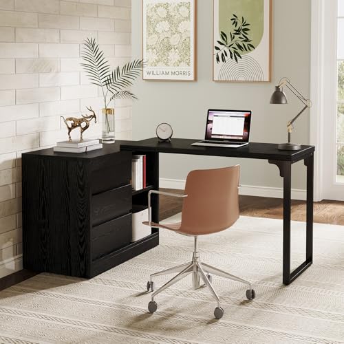 L-Shaped Computer Desk with Drawers and Shelves D398