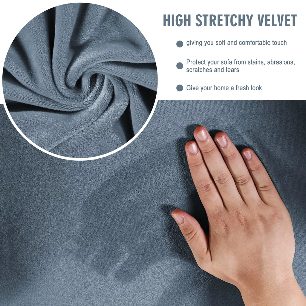 Velvet Plush Sofa Covers Gray Blue 3-Seater N33368