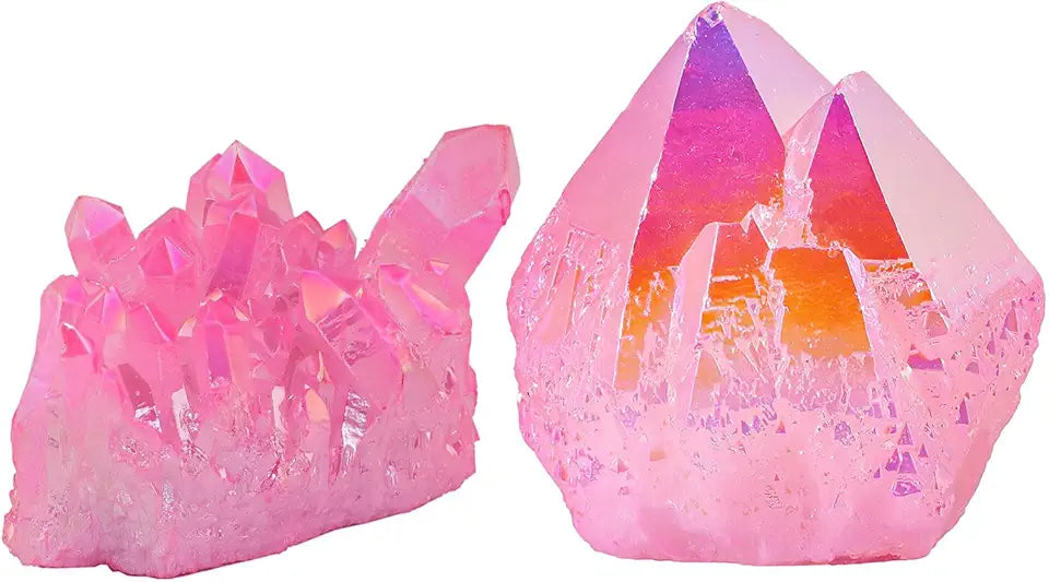 Hot Pink Titanium Coated Crystal Cluster & White AB Pink Titanium Coated Rock Quartz Cluster K7924