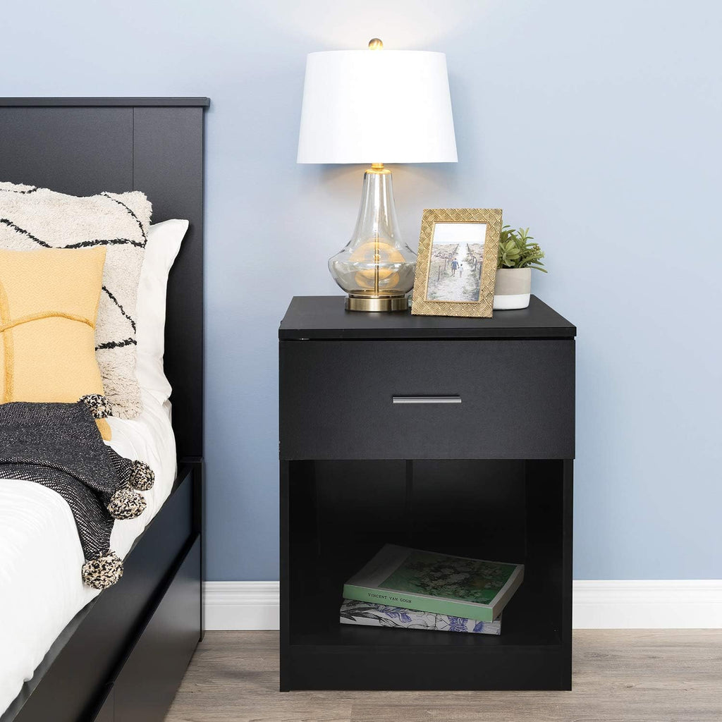 Black Nightstand with 1 Drawer and Shelf G423