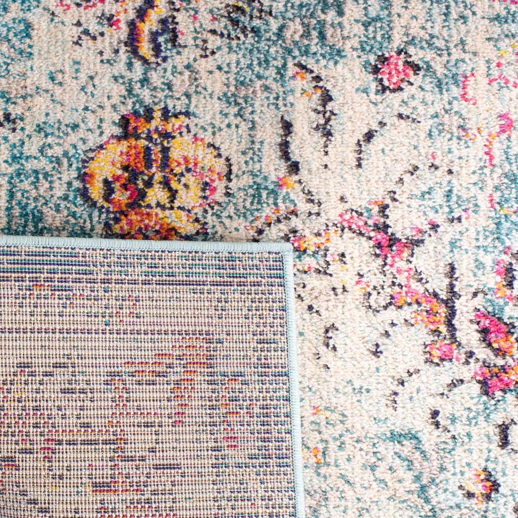 Navy Light Blue Vintage Floral Round Area Rug Y77069