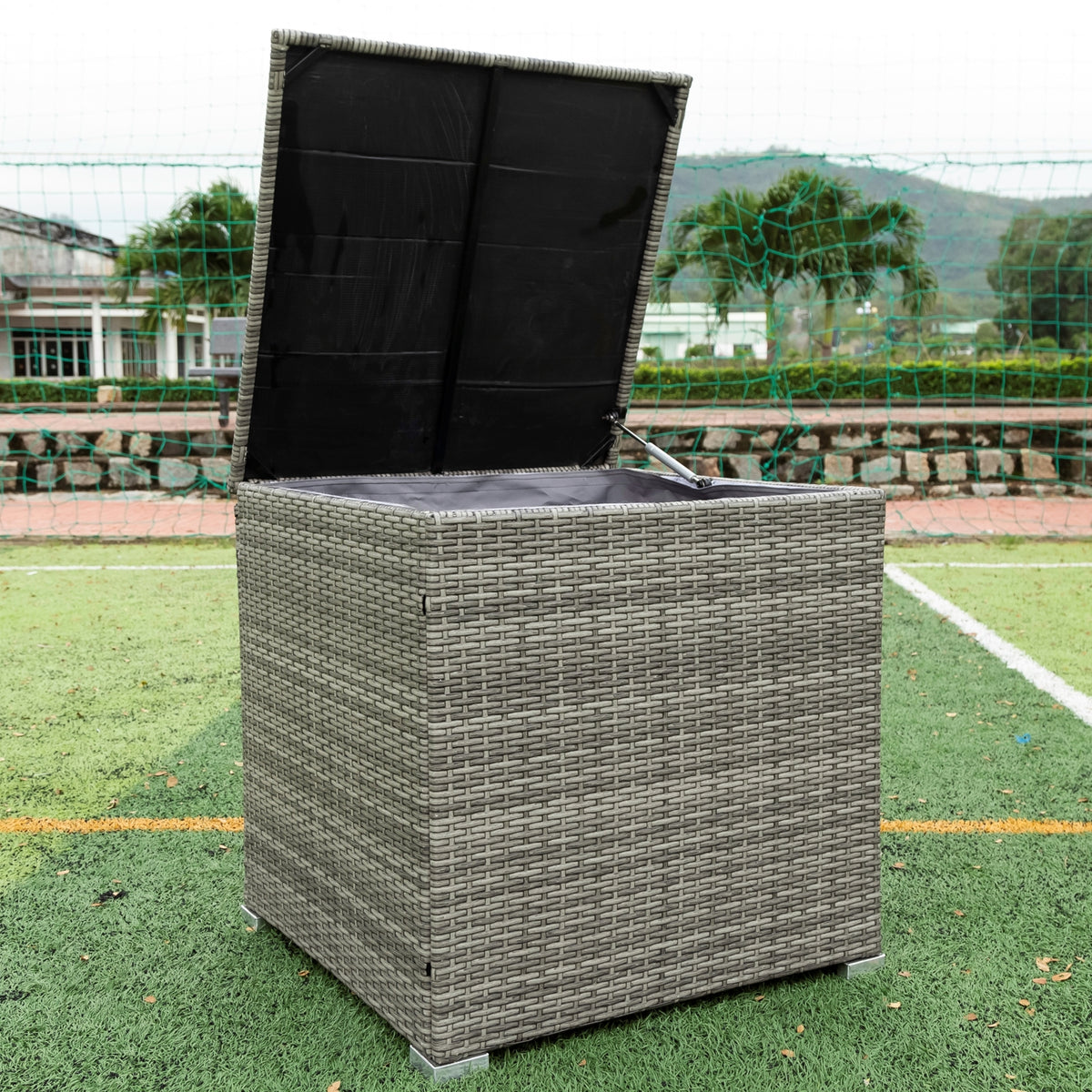 4 Pcs Patio Rattan Wicker Sectional Sofa Set with Glass Coffee Table and Storage Box Z7198