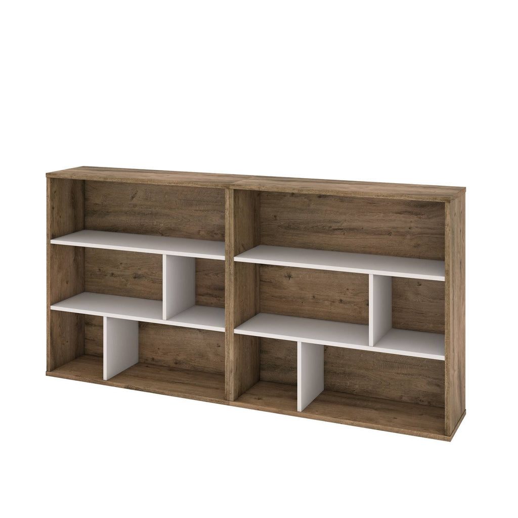 2-Piece Asymmetrical Shelving Unit Set in Rustic Brown u0026 Sandstone H491