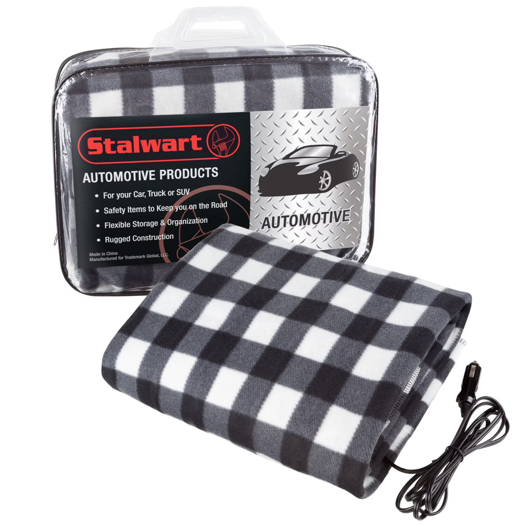 Black and White Heated 12V Polar Fleece Travel Throw Y907940