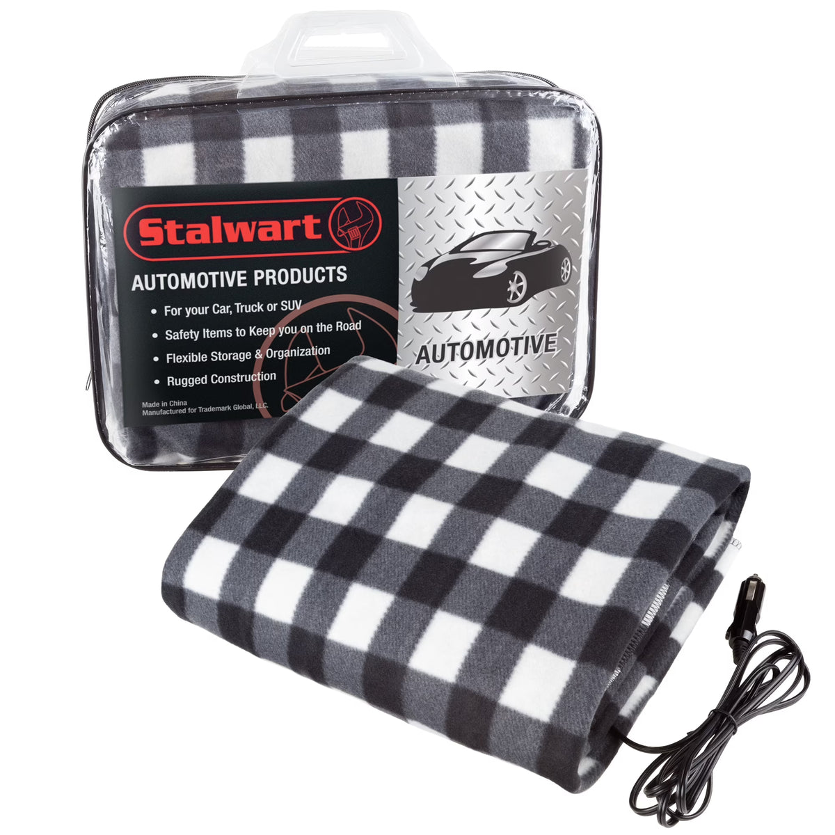Black and White Heated 12V Polar Fleece Travel Throw Y907940