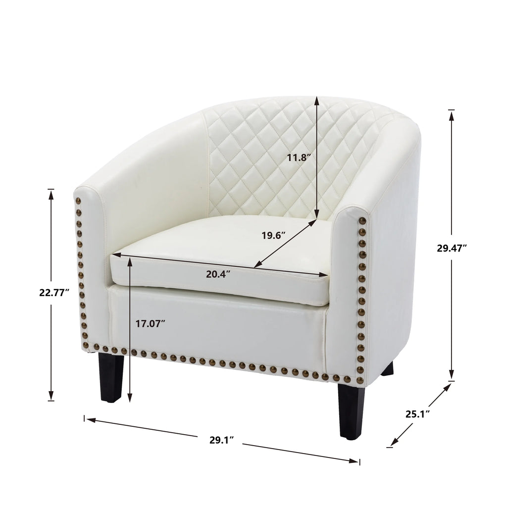 White PU Leather Barrel Club Chair with Solid Wood Legs N4080