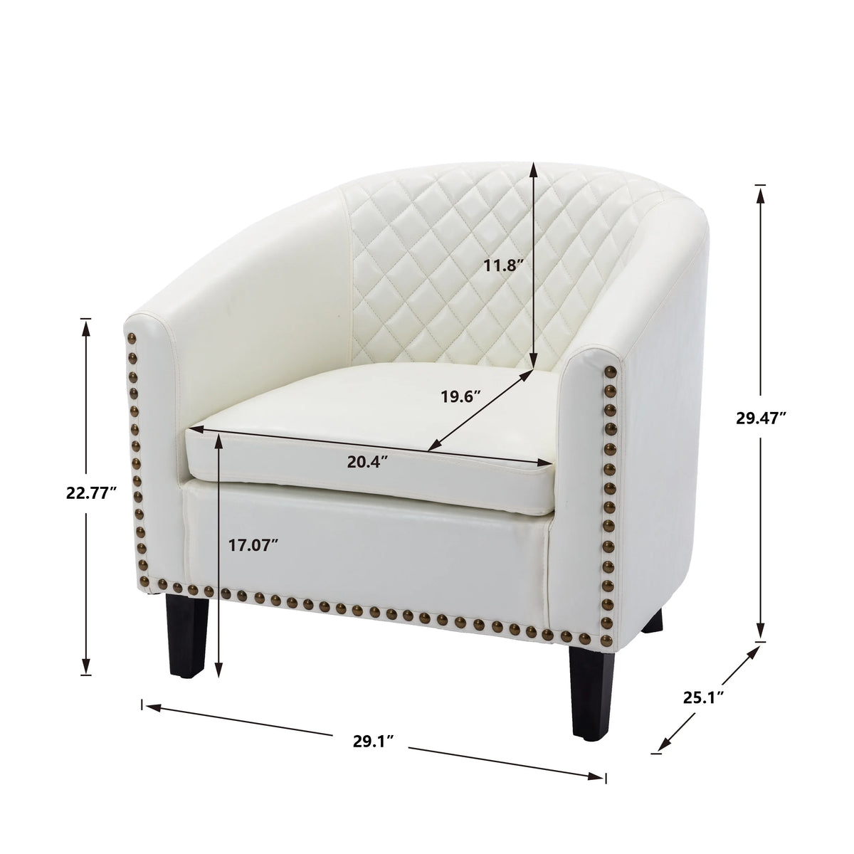 White PU Leather Barrel Club Chair with Solid Wood Legs N4080