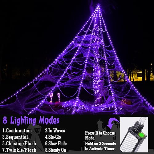 250 LED Purple Spider Web Lights with 8 Modes X9541