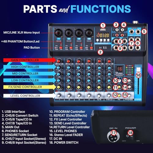 8 Channel Digital USB Bluetooth Audio Mixer I5960
