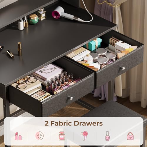 Black Vanity Desk with Drawers and Charging Station U438