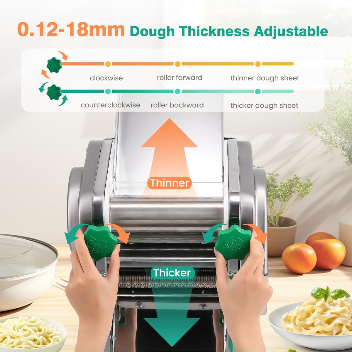 Commercial Electric Pasta Maker 2-in-1 Automatic Noodle Machine Thickness Adjustable 2mm 6mm Noodle Heavy Duty Dough Roller Pressing Machine 750W W904106