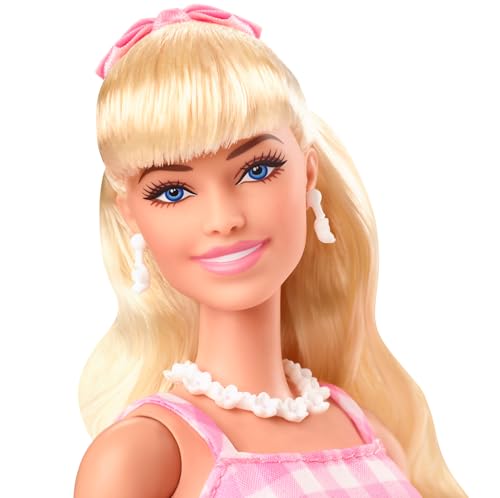 Collectible Doll Wearing Pink and White Gingham Dress with Daisy Chain Necklace V2645