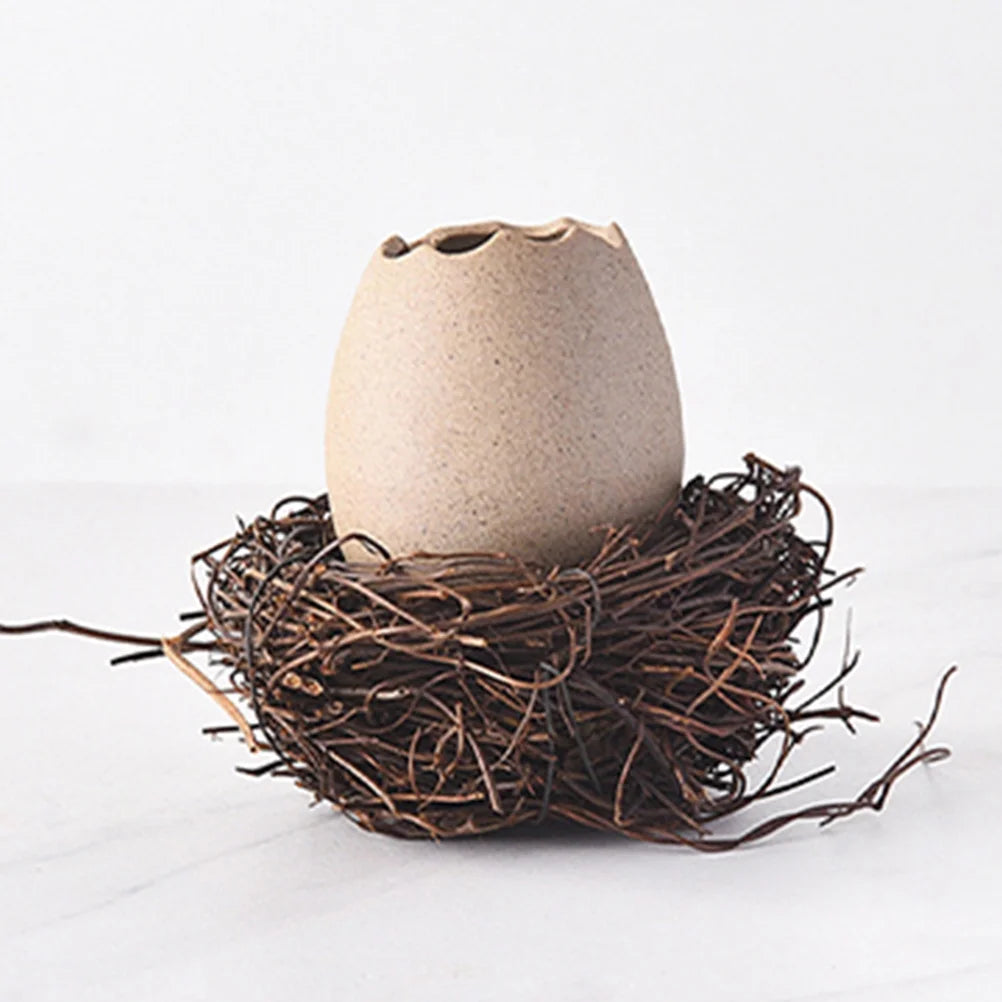 4 Sets Small Ceramic Vase Succulent Planter with Bird Nest N33111