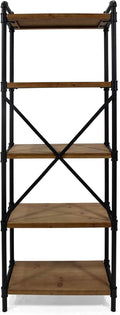 Industrial Iron 5 Shelf Firwood Bookcase, Gray and Pewter Finish H25954