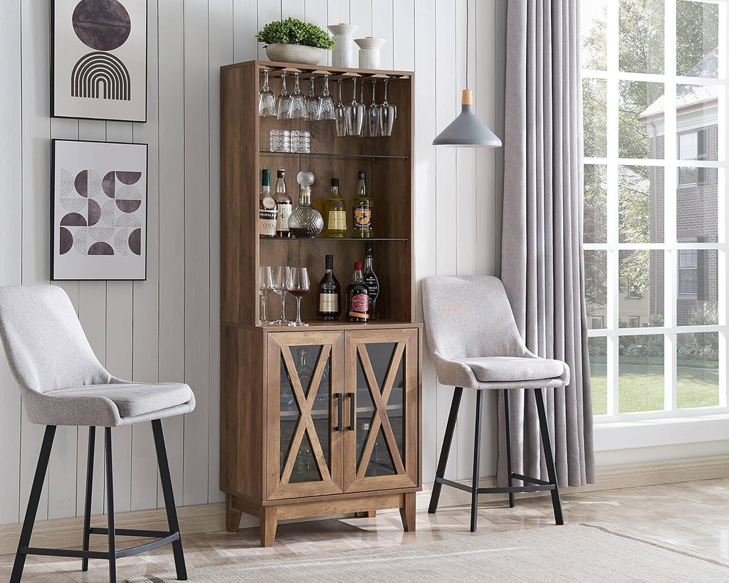 Grey Wash China Cabinet with Glass Shelves and Wire Mesh Doors H440