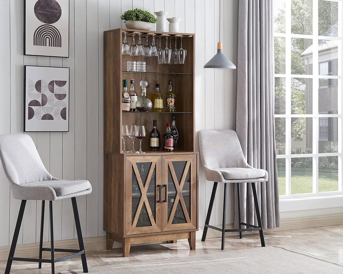 Grey Wash China Cabinet with Glass Shelves and Wire Mesh Doors H440