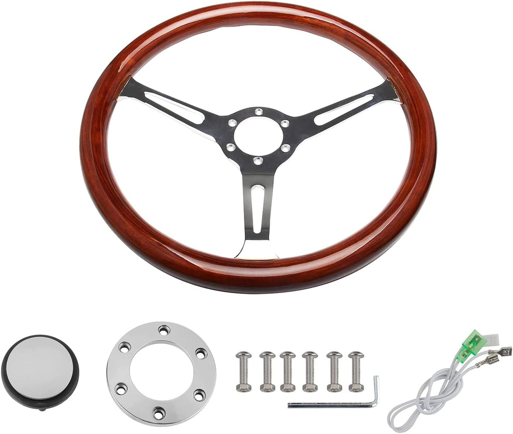 Classic Wood Grain Steering Wheel with Horn Button Kit T3431
