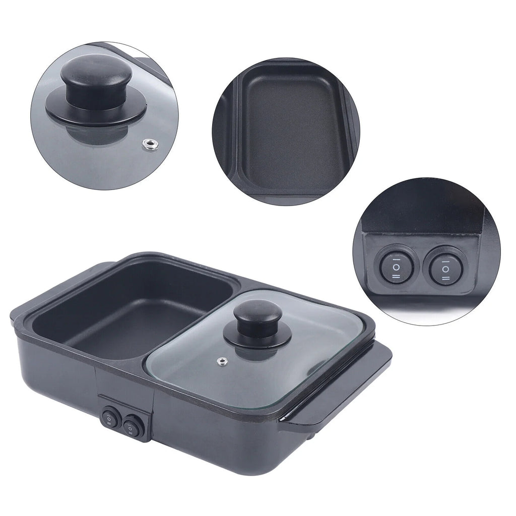 2-in-1 Electric Hot Pot BBQ Grill Smokeless Cooking Pan 1200W P420771