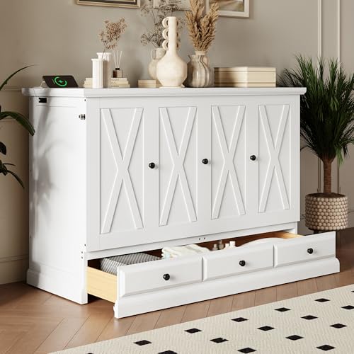 Queen Size Murphy Bed Cabinet with Charging Station and Storage Drawer B686645