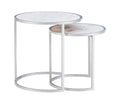 Round Nesting Tables Set of 2 Silver Metal White Marble Tops Y16648