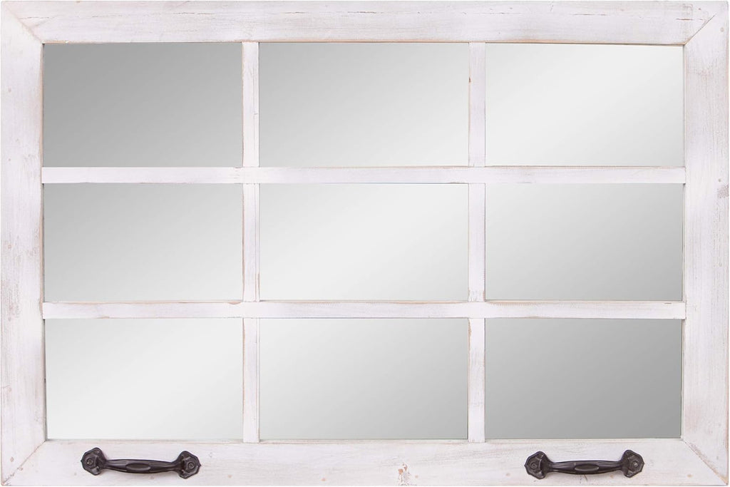 Distressed White Windowpane Wall Accent Mirror Q52305
