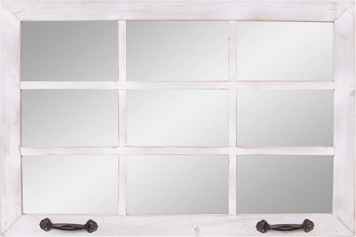 Distressed White Windowpane Wall Accent Mirror Q52305