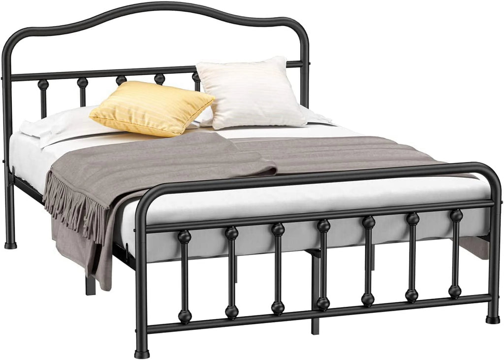 Queen Size Black Metal Platform Bed Frame with Headboard and Footboard A67990
