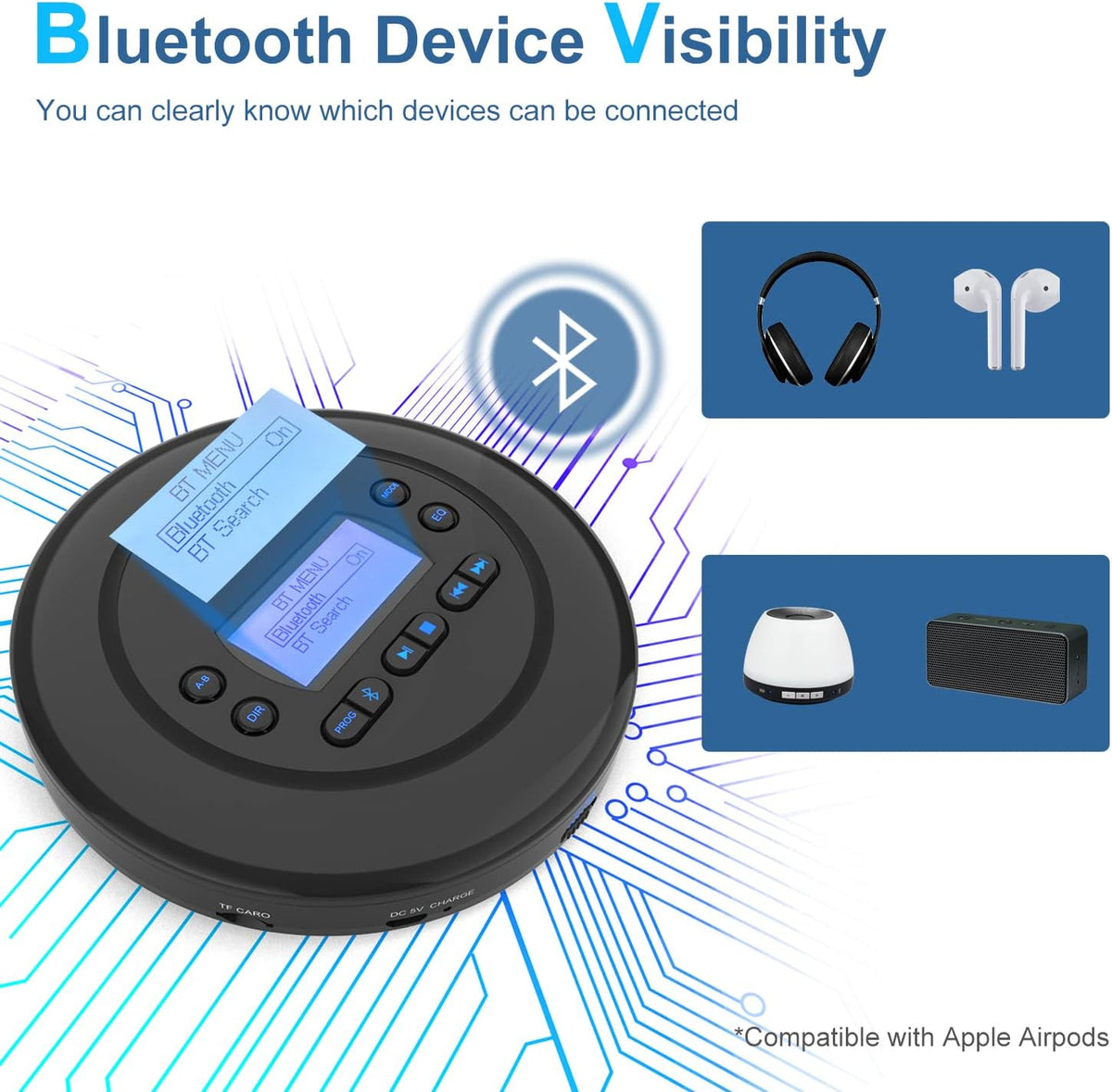 Pack of 2 Portable Bluetooth CD Player with Dual Headphone Jack V972712