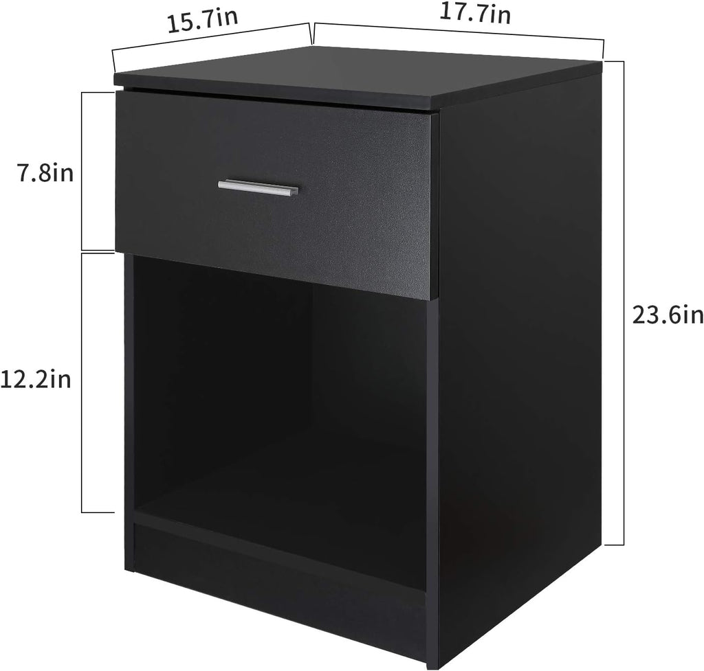 Black Nightstand with 1 Drawer and Shelf G423