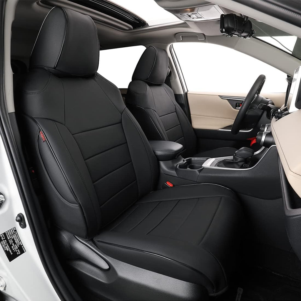 Black with Red Piping Leatherette Car Seat Covers V686