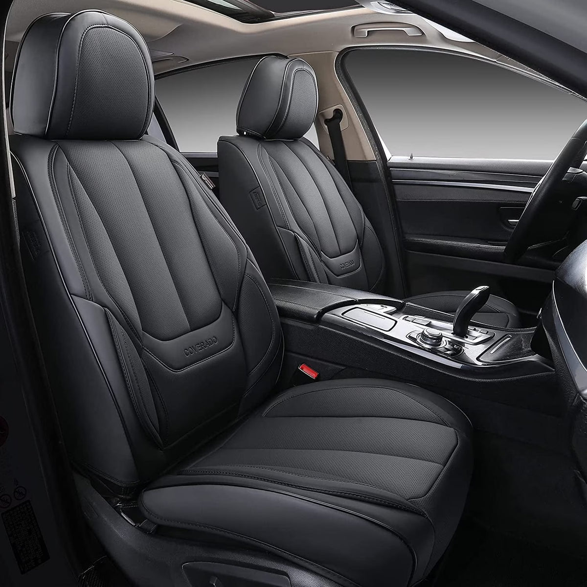 Black Waterproof Leather 6 Pieces Auto Seat Protectors W6406