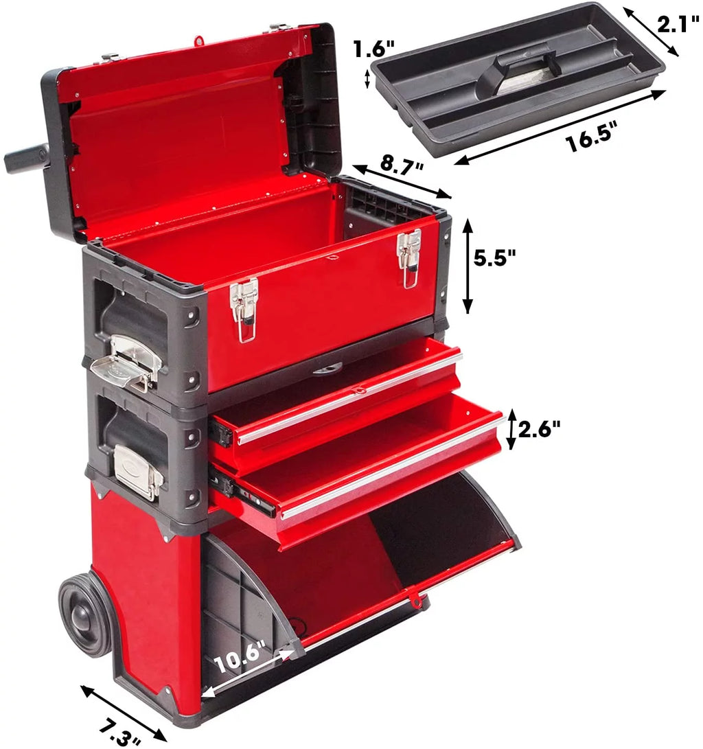 Red Rolling Tool Chest with Wheels 3 Drawers W3118