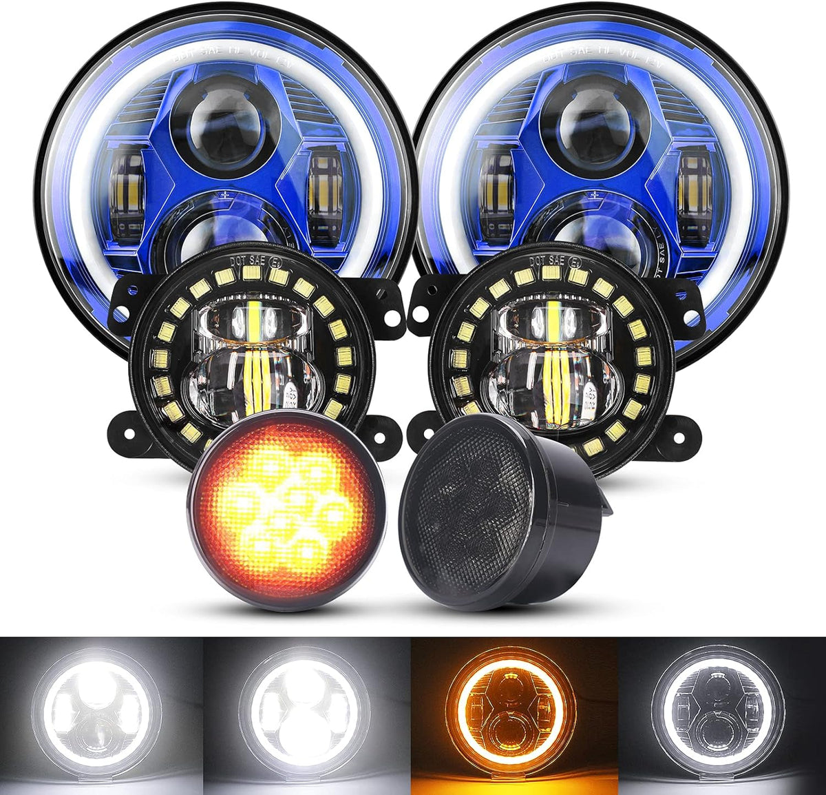 7'' LED Headlights, 4'' LED Fog Lights, Yellow LED Turn Signal Light Y6500