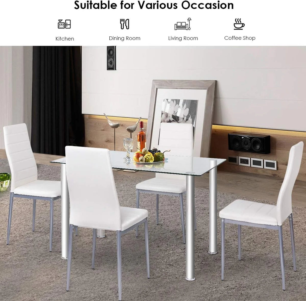 Glass Top Dining Table Set of 4 with PVC Leather Chairs U4151