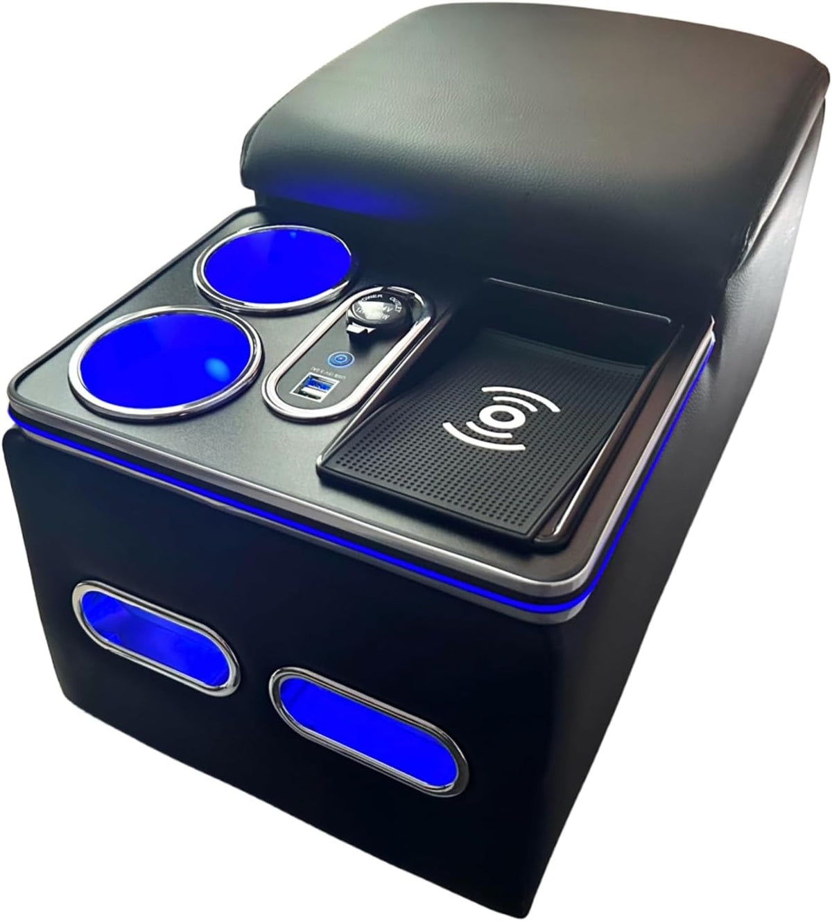 Black Center Console Armrest Organizer with Wireless Charging Phone Holder & Cup Holders A8231