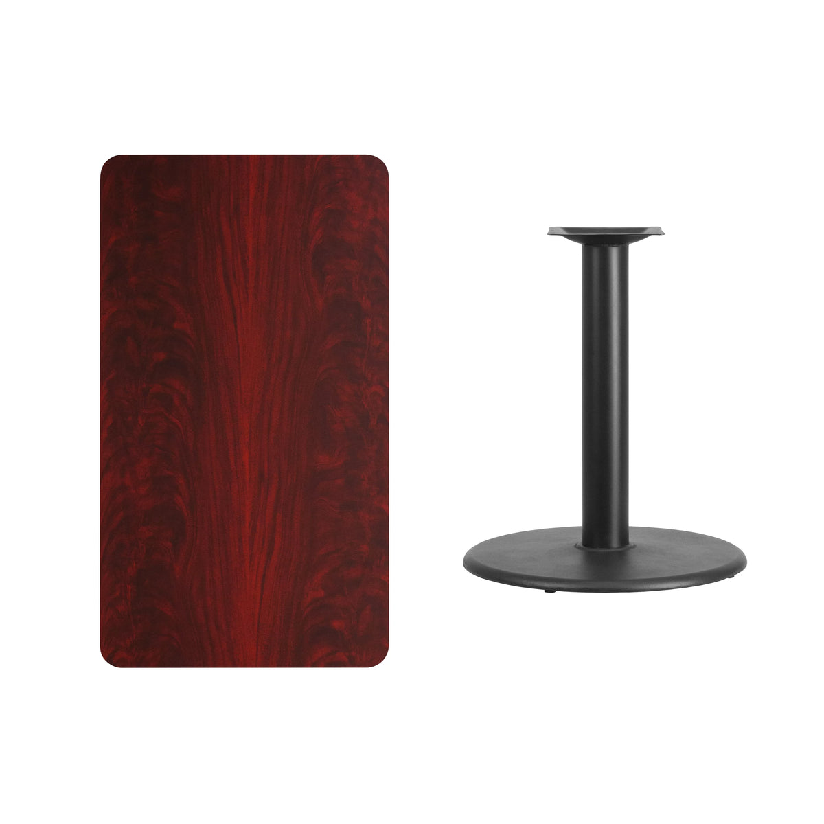 24'' x 42'' Rectangular Mahogany Laminate Table Top with Round Table Height Base N449